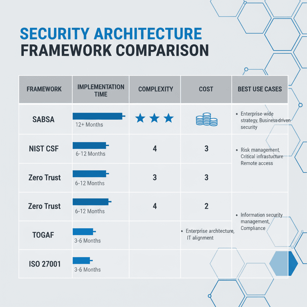 Security architecture framework comparison matrix